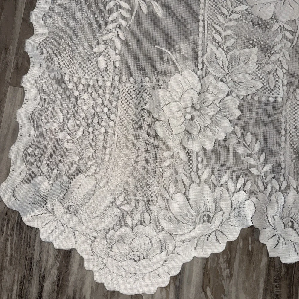 Comfort Bay Anna Lace Ivory Panel Curtain Attached Valance 54 In X 84 In Floral